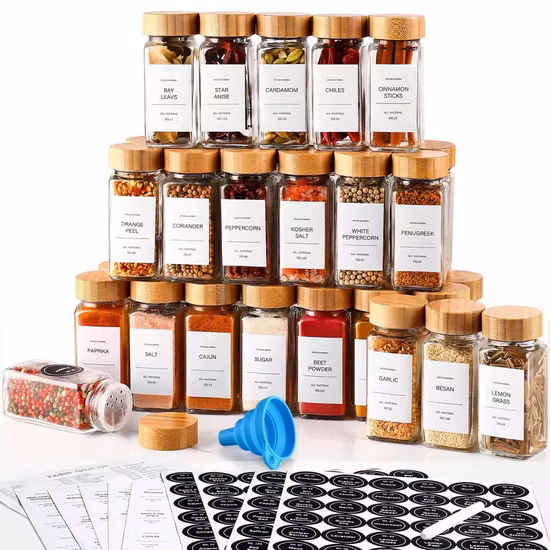 Eco Friendly 220ml 300ml 420ml 660ml 730ml Clear Straight Side Glass Storage Jar Container with Bamboo Lids for Honey Spice