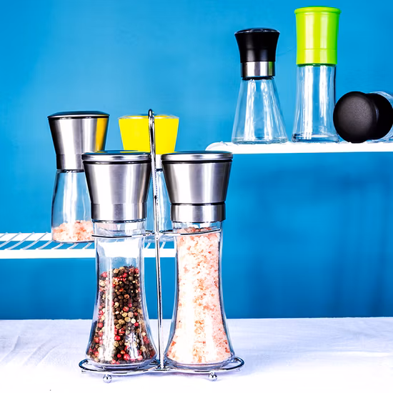 Kitchen Manual Stainless Steel Salt and Pepper Mill Glass Bottle Grinder Spice Grinder