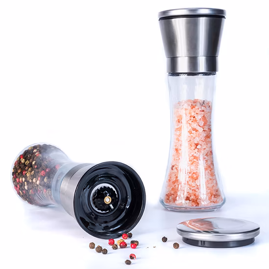 Kitchen Manual Stainless Steel Salt and Pepper Mill Glass Bottle Grinder Spice Grinder